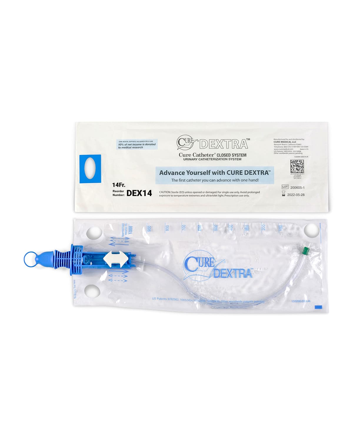 Cure Dextra Closed System 14Fr DEX14 - Male Intermittent Catheter -DMR